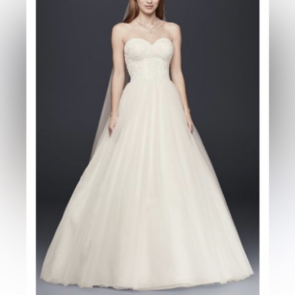 David’s Bridal Gown Wedding Dress Lace Corset Tulle Princess style size 2 ivory - Picture 6 of 16